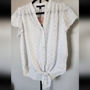 NWT Womens Harve Benard White / Gold Print Blouse Top Size Small